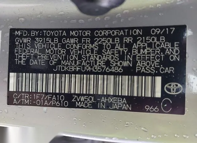 JTDKBRFU9H3576486 2017 2017 Toyota Prius- Two 9