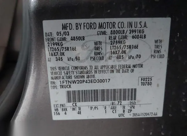 1FTNW20P43ED30017 2003 2003 Ford F-250- Super Duty 9