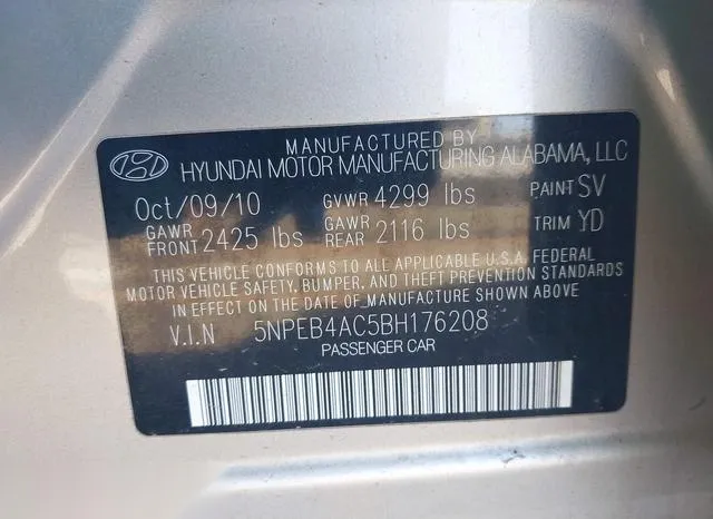 5NPEB4AC5BH176208 2011 2011 Hyundai Sonata- Gls 9