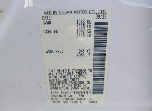 1N4BL4BV0LC169931 2020 2020 Nissan Altima- S Fwd 9