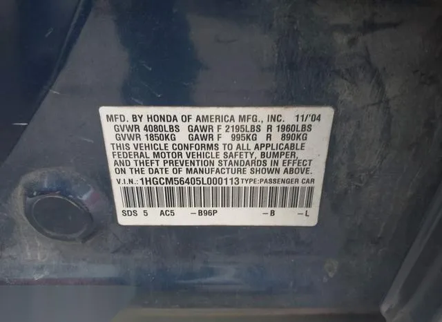 1HGCM56405L000113 2005 2005 Honda Accord- 2-4 LX 9