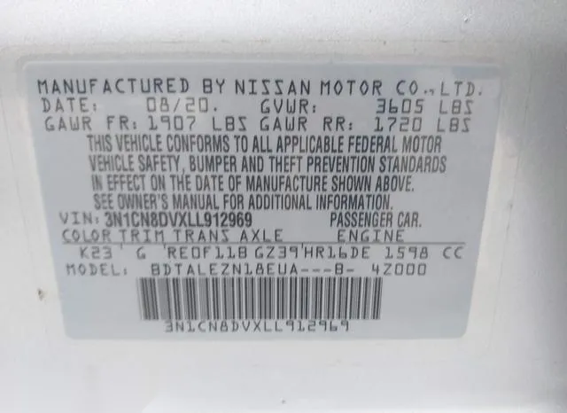 3N1CN8DVXLL912969 2020 2020 Nissan Versa- S Xtronic Cvt 9