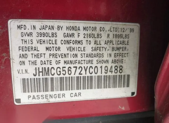 JHMCG5672YC019488 2000 2000 Honda Accord- 2-3 SE 9