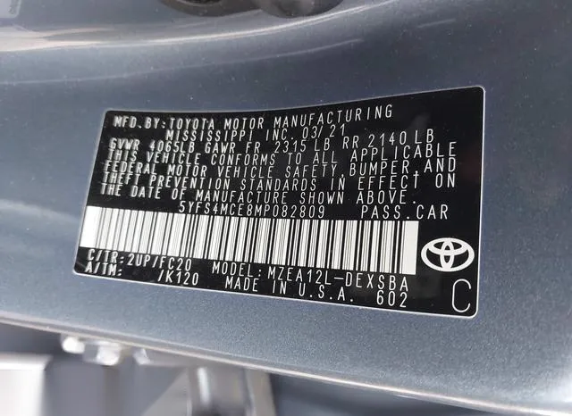 5YFS4MCE8MP082809 2021 2021 Toyota Corolla- SE 9