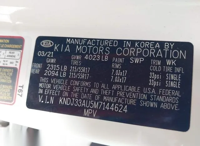 KNDJ33AU5M7144624 2021 2021 KIA Soul- EX 9