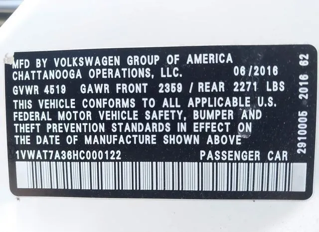 1VWAT7A36HC000122 2017 2017 Volkswagen Passat- 1-8T S 9