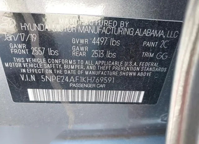 5NPE24AF1KH769591 2019 2019 Hyundai Sonata- SE 9