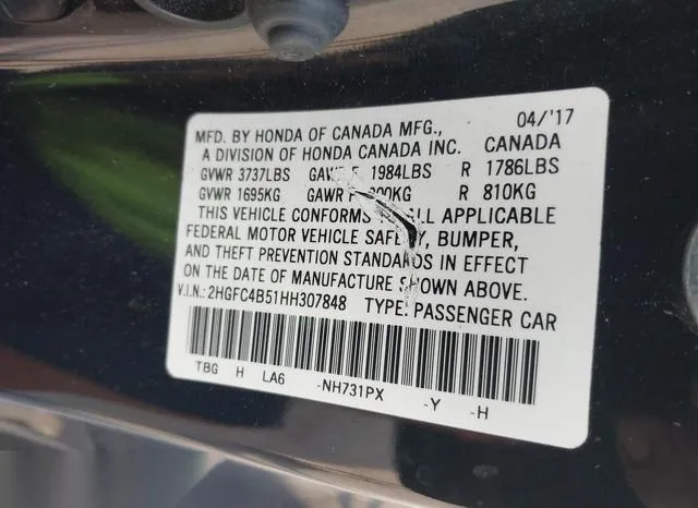 2HGFC4B51HH307848 2017 2017 Honda Civic- LX 9