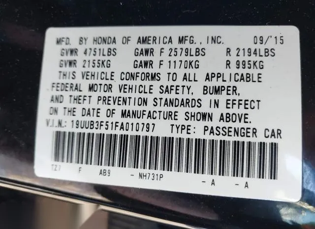 19UUB3F51FA010797 2015 2015 Acura TLX- V6 Tech 9