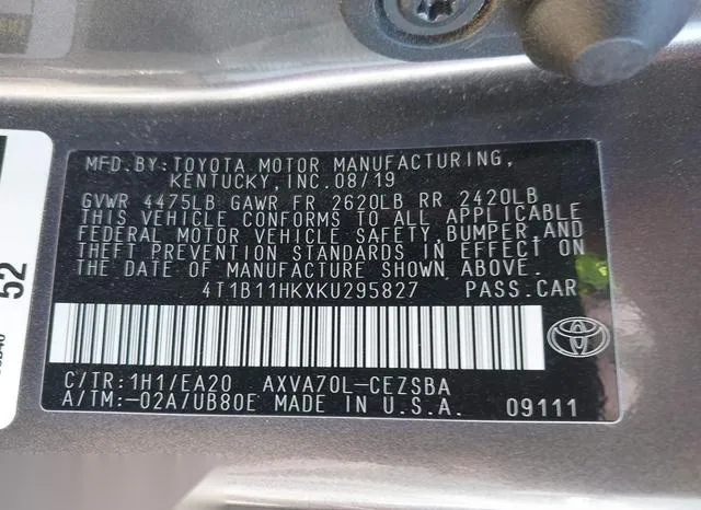 4T1B11HKXKU295827 2019 2019 Toyota Camry- SE 9