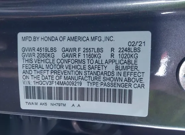 1HGCV3F14MA009219 2021 2021 Honda Accord- Hybrid 9