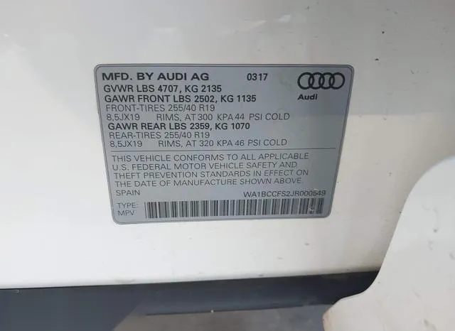 WA1BCCFS2JR000549 2018 2018 Audi Q3- 2-0T Premium/2-0T Spor 9