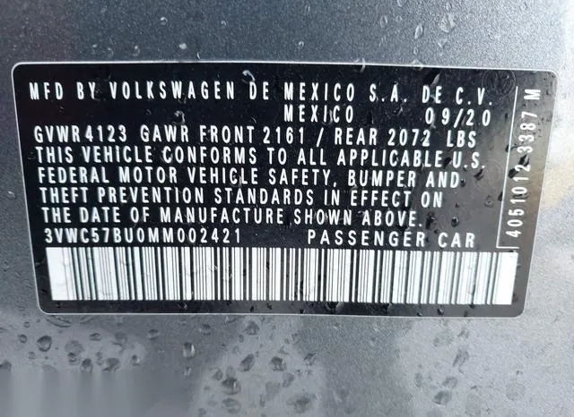 3VWC57BU0MM002421 2021 2021 Volkswagen Jetta- 1-4T R-Line/1 9