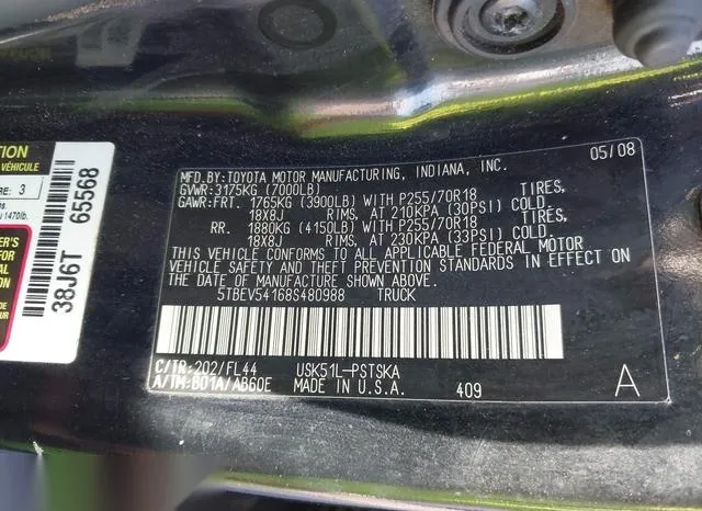 5TBEV54168S480988 2008 2008 Toyota Tundra- Base 5-7L V8 9