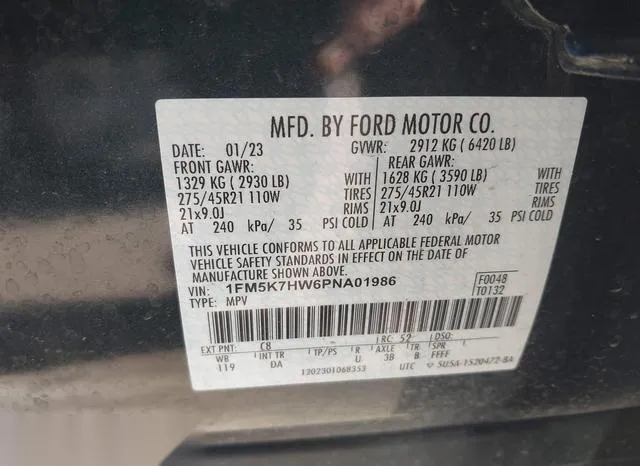 1FM5K7HW6PNA01986 2023 2023 Ford Explorer- Platinum 9