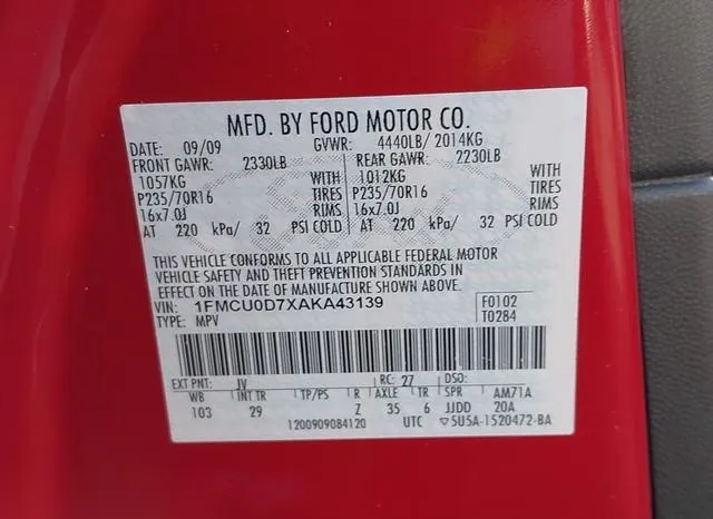 1FMCU0D7XAKA43139 2010 2010 Ford Escape- Xlt 9