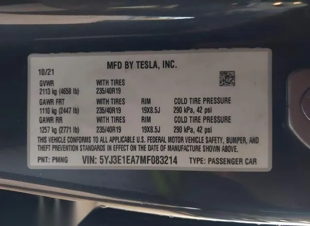 5YJ3E1EA7MF083214 2021 2021 Tesla Model 3- Standard Range P 9