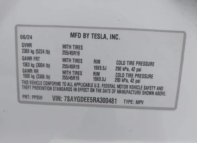 7SAYGDEE5RA300481 2024 2024 Tesla Model Y- Long Range Dual 9