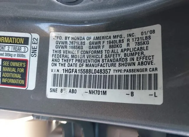 1HGFA15588L048357 2008 2008 Honda Civic- LX 9