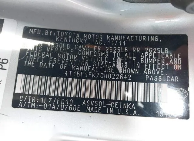 4T1BF1FK7CU022642 2012 2012 Toyota Camry- LE 9