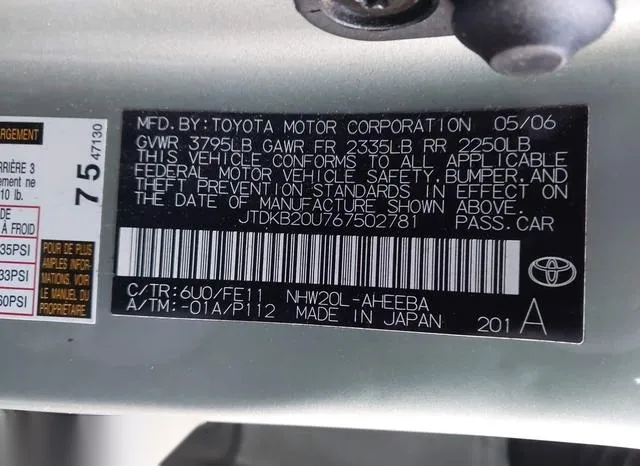 JTDKB20U767502781 2006 2006 Toyota Prius 9