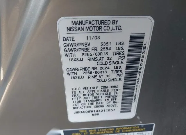 JNRAS08W14X211857 2004 2004 Infiniti FX35 9