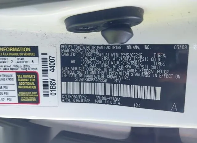 5TDZK23C08S205958 2008 2008 Toyota Sienna- LE 9