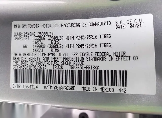 3TYAX5GN1MT019873 2021 2021 Toyota Tacoma- SR5 9