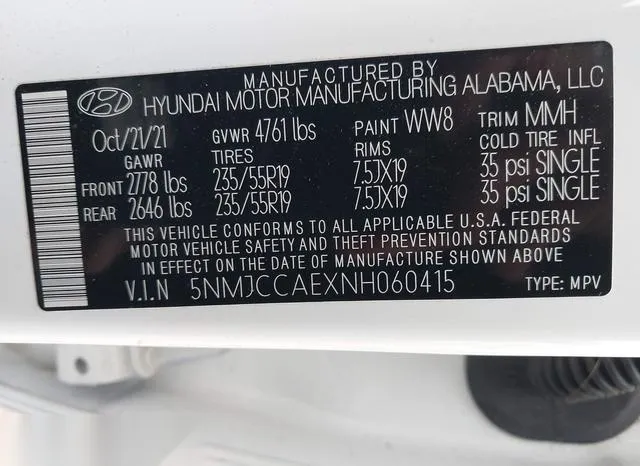 5NMJCCAEXNH060415 2022 2022 Hyundai Tucson- Sel 9