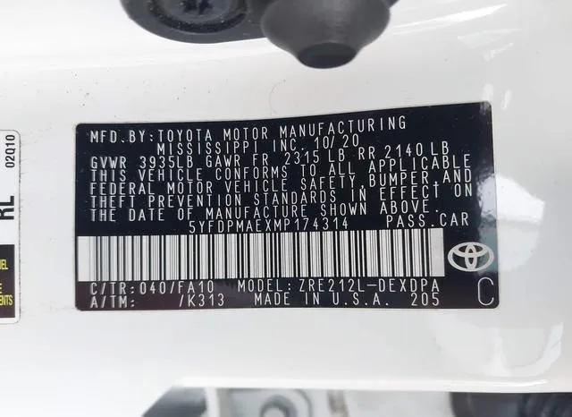 5YFDPMAEXMP174314 2021 2021 Toyota Corolla- L 9