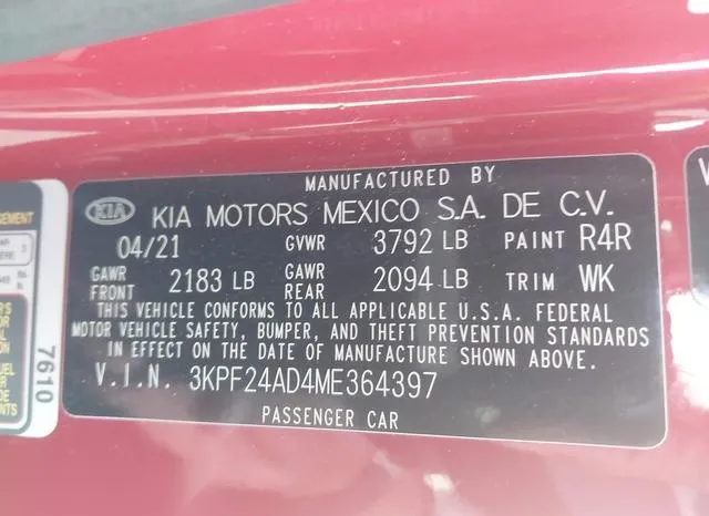 3KPF24AD4ME364397 2021 2021 KIA Forte- Lxs 9