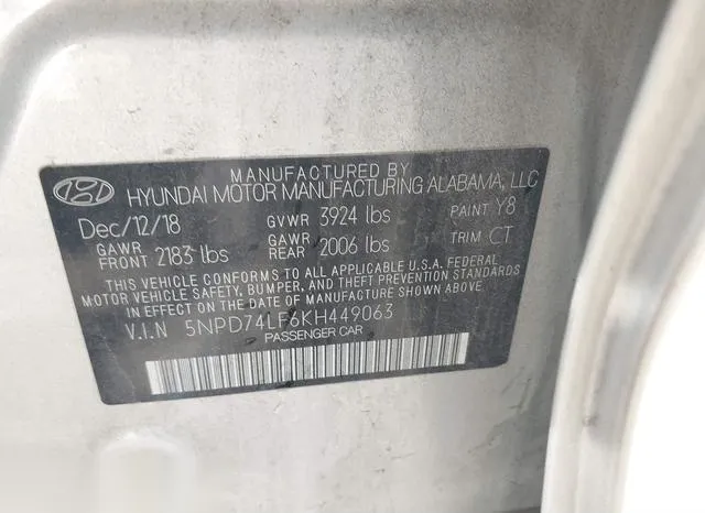 5NPD74LF6KH449063 2019 2019 Hyundai Elantra- SE 9