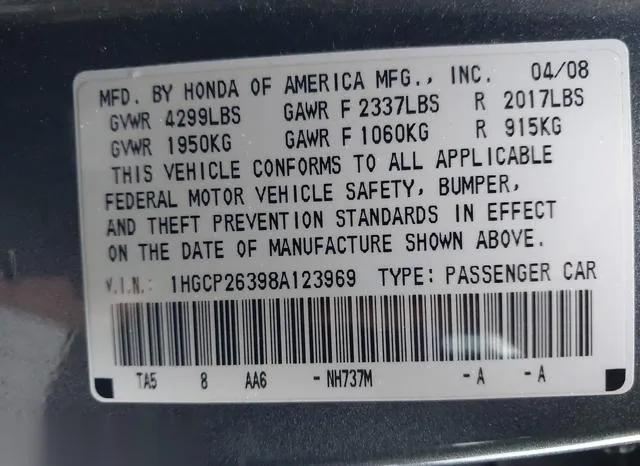 1HGCP26398A123969 2008 2008 Honda Accord- 2-4 LX 9