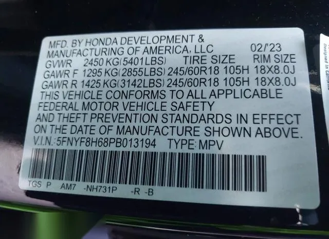 5FNYF8H68PB013194 2023 2023 Honda Passport- Awd Trailsport 9