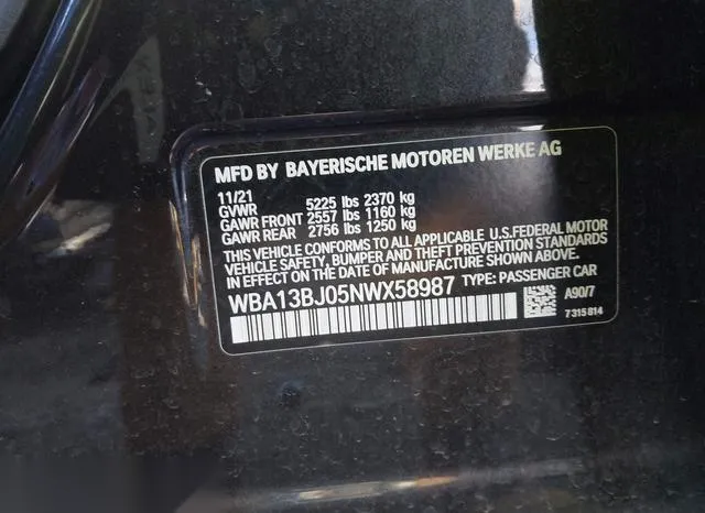 WBA13BJ05NWX58987 2022 2022 BMW 5 Series- 530 I Xdrive 9