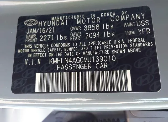 KMHLN4AG0MU139010 2021 2021 Hyundai Elantra- Sel 9