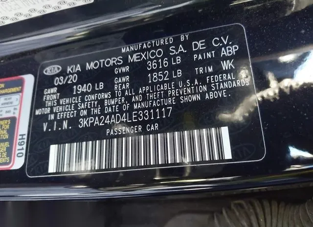 3KPA24AD4LE331117 2020 2020 KIA Rio- S 9