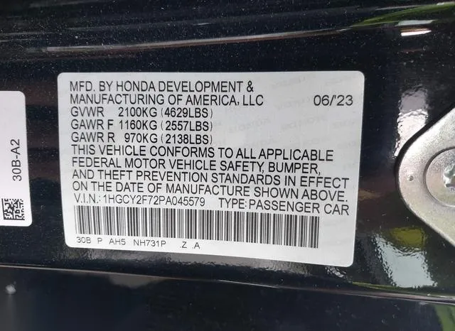 1HGCY2F72PA045579 2023 2023 Honda Accord- Hybrid Sport-L 9