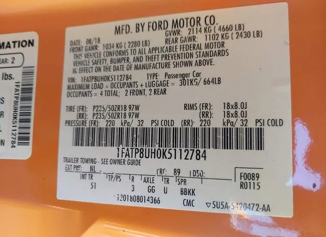 1FATP8UH0K5112784 2019 2019 Ford Mustang- Ecoboost Premium 9