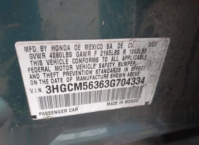 3HGCM56363G704334 2003 2003 Honda Accord- 2-4 LX 9