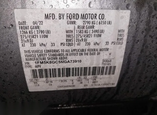 1FM5K8GC5NGA73910 2022 2022 Ford Explorer- ST 9