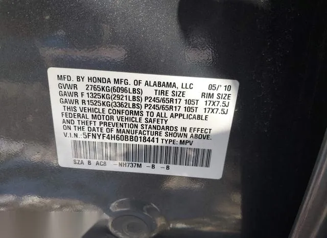 5FNYF4H60BB018441 2011 2011 Honda Pilot- Ex-L 9