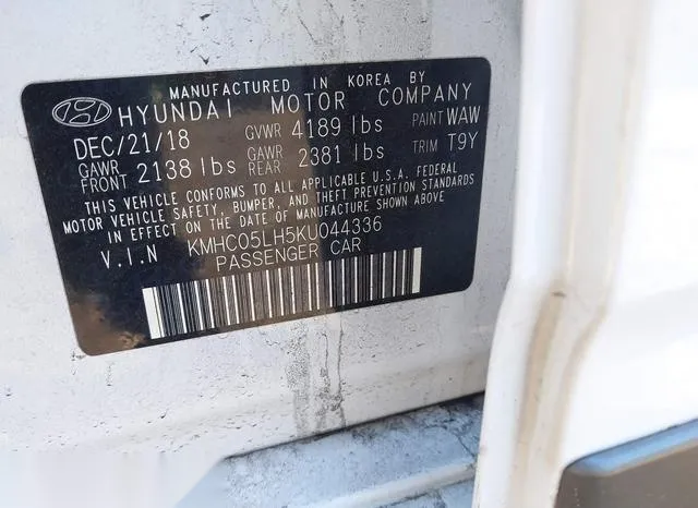 KMHC05LH5KU044336 2019 2019 Hyundai Ioniq- Electric Limited 9