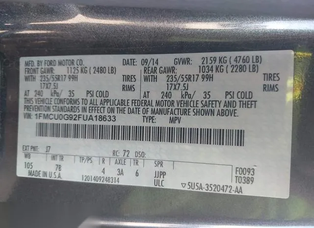 1FMCU0G92FUA18633 2015 2015 Ford Escape- SE 9