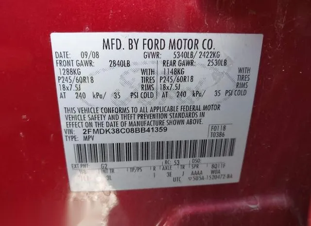 2FMDK38C08BB41359 2008 2008 Ford Edge- Sel 9