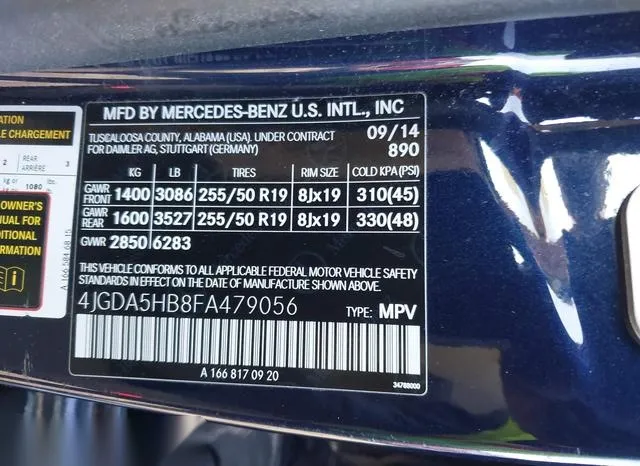 4JGDA5HB8FA479056 2015 2015 Mercedes-Benz ML 350- 4Matic 9