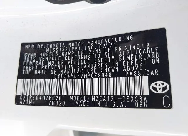 5YFS4MCE7MP079948 2021 2021 Toyota Corolla- SE 9