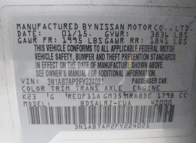 3N1AB7AP2FY224021 2015 2015 Nissan Sentra- SR 9