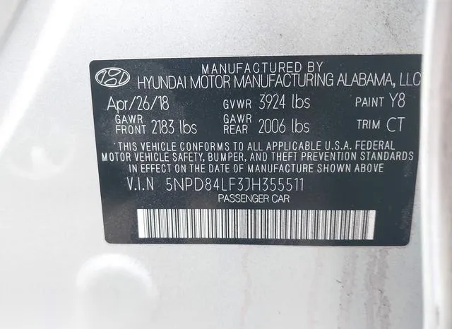 5NPD84LF3JH355511 2018 2018 Hyundai Elantra- Sel 9