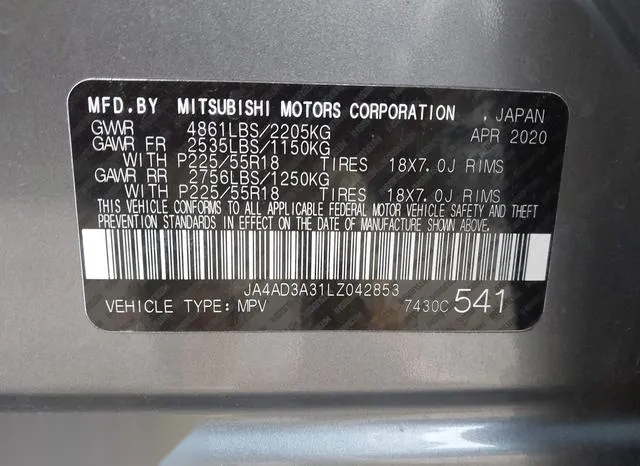 JA4AD3A31LZ042853 2020 2020 Mitsubishi Outlander- Le 2-4/Se 9